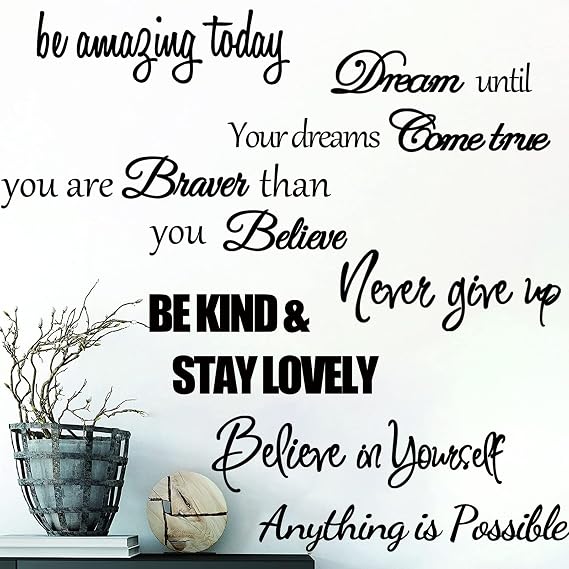 Inspirational Quotes & Motivational Sayings Wall Decals - Vinyl Positive Word Wall Stickers for Woman, Girls & Living Room Decor