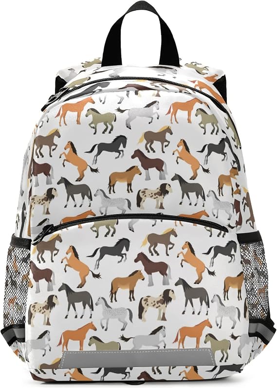 Cute Horse Backpack for Kids, Boys and Girls, Toddler Backpack for Daycare Travel School, Preschool Bookbag with Chest Strap
