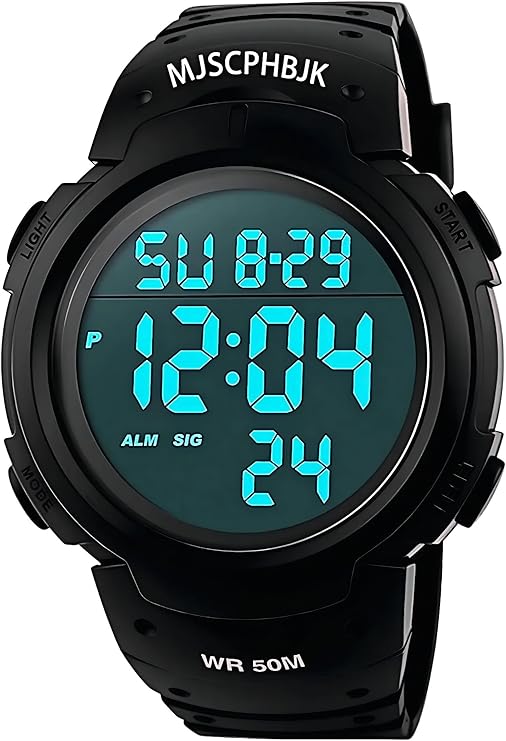 MJSCPHBJK Mens Digital Sports Watch, Waterproof LED Screen Large Face Military Watches for Men