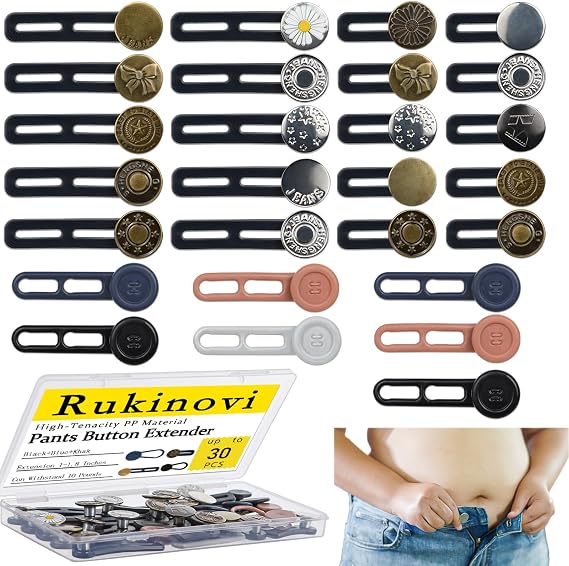 30Pcs Button Extenders for Women and Men's Pants,Skirts Etc Pants Button Extender,Extension Waist 1/1.4 Inche (6colors 30pcs)