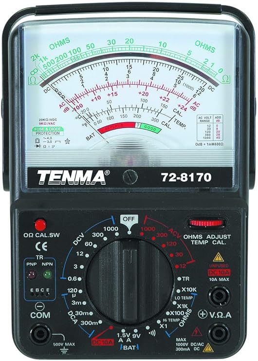 72-8170 - Analog Multimeter, 1ohm to 10kohm, 0.6V to 1000V, 12V to 1000V, 120A to 10A, Manual (72-8170) (Pack of 2)