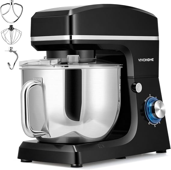 VIVOHOME 7.5 Quart Stand Mixer, 660W 6-Speed Tilt-Head Kitchen Electric Food Mixer with Beater, Dough Hook, Wire Whip, and Egg Separator, Black