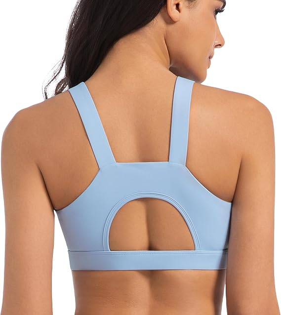 Sports Bras for Women with Sewn-in Molded Cups, Medium High Support Racerback Workout Tops, Athletic Running Crop Tank Top