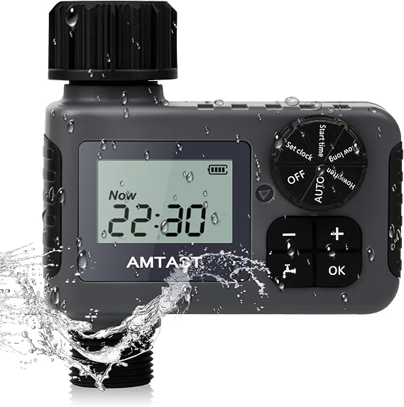Sprinkler Timer Programmable Garden Hose Faucet Timer for Yard Crops | 3 in 1 Rain Delay/Manual/Automatic Drip Irrigation Mode, IP55 Waterproof, LED Display, Universal Hose Thread (Model AMT303)