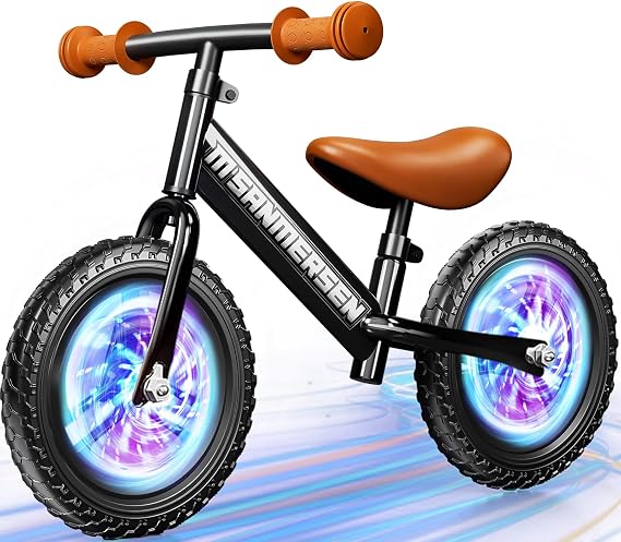 12 Inch No Pedal Balance Bicycle Bike for Kids Age 2 to 5 Balancing Bike | Colorful Lighting Balance Bicycle Bike Lightweight Steady with Adjustable Handlebar&Seat,Birthday Gift for 2 3 4 5 Year Old