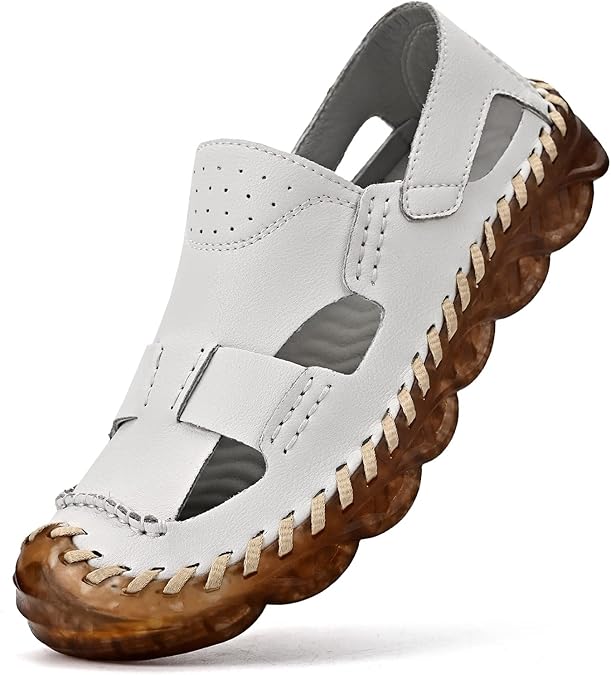 Mens Closed Toe Leather Sandals For Men Breathable Summer Shoes Fisherman Men's Slippers Flip Flops Brown Black Big Size Outdoor Casual Shoe Man Beach Sport Hiking Work Male