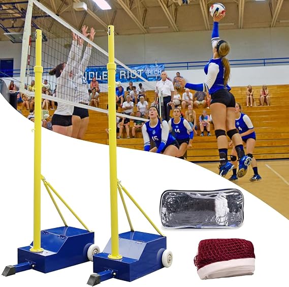 Indoor Volleyball Net, Heavy Duty Volleyball Net with Poles,Adjustable 4 Heights of 5ft-6.8ft with Wheels,for Backyard Outdoor School Gym