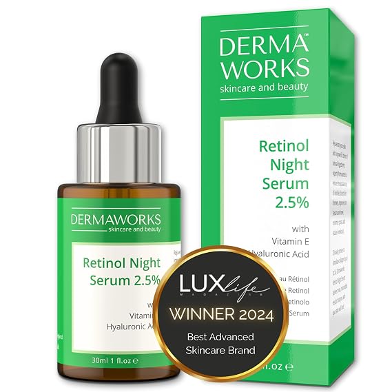 RETINOL SERUM for Face - Anti Aging Night Serum with Hyaluronic Acid & Vitamin E - Wrinkle Reducing, Pore Minimizing Face Serum for Fine Lines, Dark Spots & Uneven Skin Tone DERMAWORKS