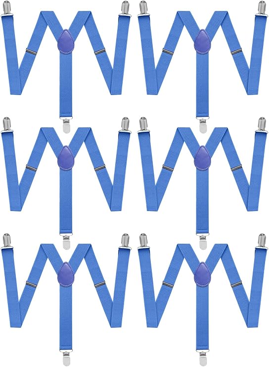 Man of Men Blue Suspenders for Men - Adjustable Size Elastic 1 inch Wide Y Shape Costume Women Mens Suspenders Heavy Duty Clips - Pack of