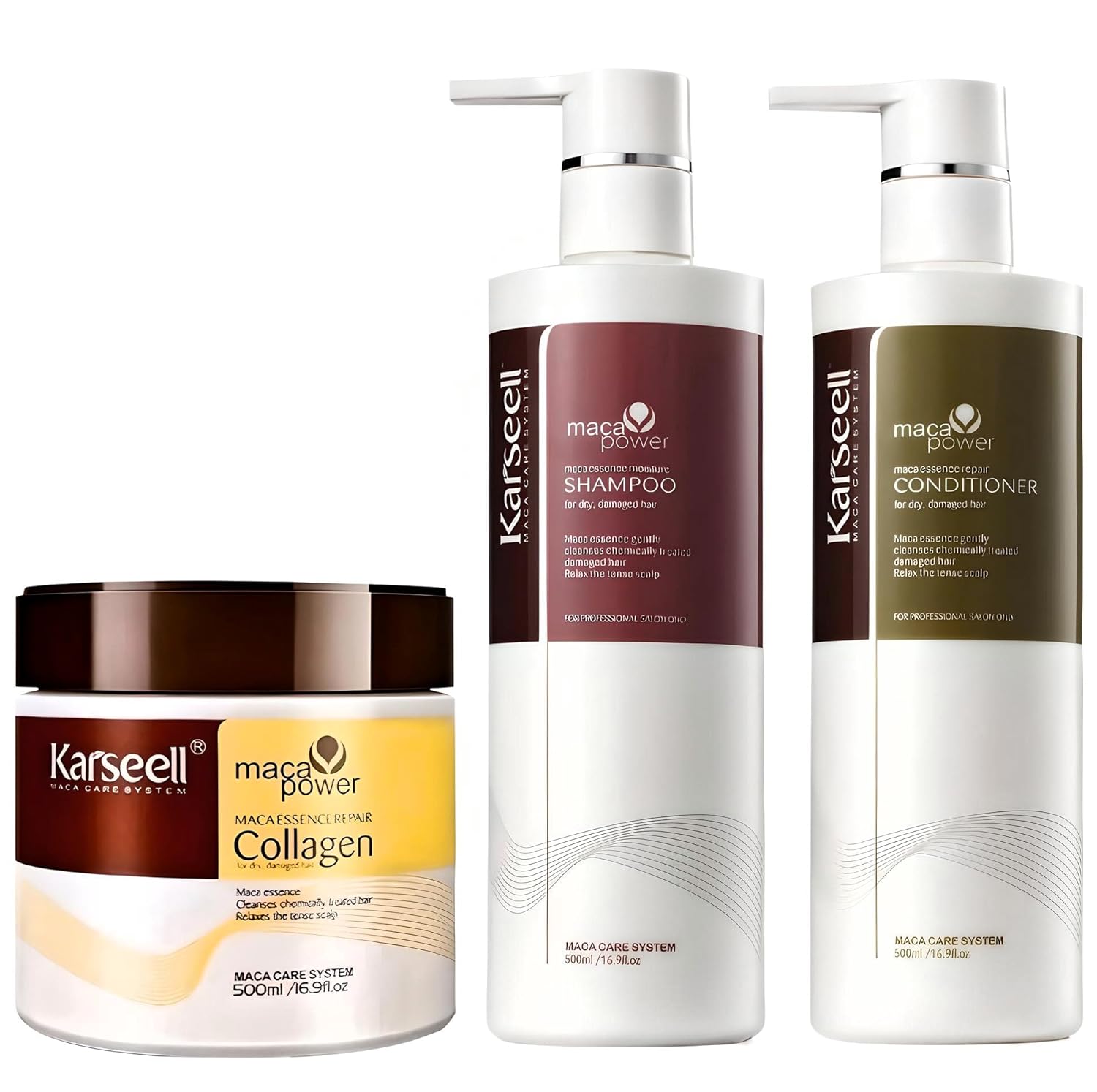 Karseell Hair Repair Set with Shampoo, Conditioner, and Maca Collagen Mask for Dry Damaged Hair 50.7 fl oz