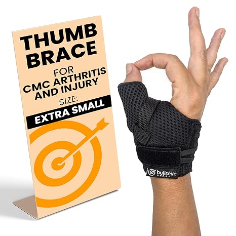 BULLSEYE Thumb CMC Brace - Stabilizer for Pain Due to Basal Joint Arthritis | Glove-Like Thumb Support Is Easy to Use and Provides Compression and Pain Relief From Osteoarthritis and Soft Tissue Injuries