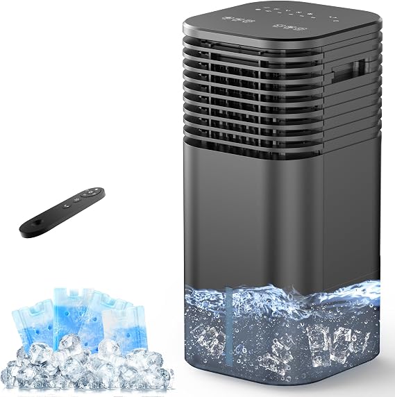 Windowless Portable Air Conditioner, 15H Timer & 120Oscillation, 3-in-1 Portable AC Unit with Remote, 2-Gal Tank, 3 Modes & 3 Speeds, Ultra-Quiet 24" Ventless Swamp Cooler for Room Home Office