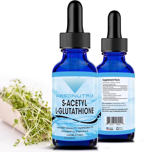 S-Acetyl L-Glutathione 100 mg per Serving 4 oz Liquid 200 Servings, Helps Detoxify Body, Boosts General Health, Helps Boost Energy Level, Quick Absorption, Gluten-Free, Made in USA,