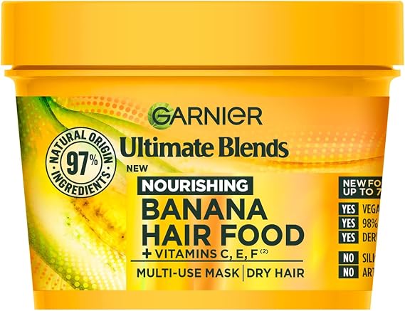 Garnier Hair Food Multi-use, 3-in-1 Hair Treatment Mask, Banana, 400ml | Up to 7x Smoother Hair, 97% Natural Origin Ingredients, No Silicone for a natural feel, Vegan Formula