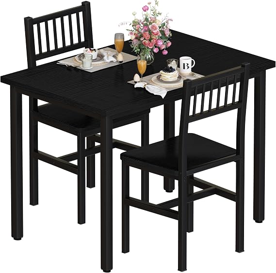 AWQM 3 Piece Dining Table, Small Kitchen Table Set for 2 with Chairs(Black)