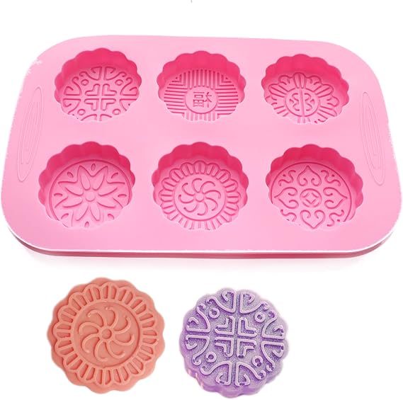 X-Haibei Round Mooncake Chocolate Lotion Bar Soap Cookies Wax Pink Silicone Mold Dia. 2.5inch, 1.5oz per Cell