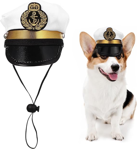 Amosfun Dog Captain Hat, Adjustable Pet Sailor Cap, Nautical Photo Prop | Boating and Halloween Costume Accessory, Soft Polyester, Lightweight, for Puppies, Cats, Dogs