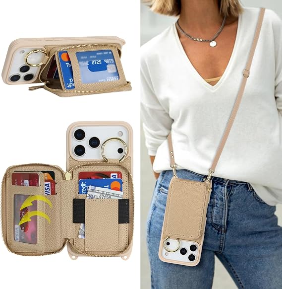 PU Leather Compatible iPhone 17 Pro Max Case, Notebook Type, Wallet Type Cover, Smartphone Case for iPhone 17 Pro Max, Notebook Type, Large Capacity Card Storage, Horizontal Shoulder Strap