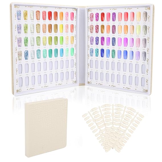 Segbeauty 120 Colors Nail Polish Display Book, Nail Color Chart with 120 False Nail Tips, Professional Nails Gel Card Board Nails Salon Practice Design Display Chart for DIY Fingernail Art