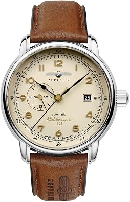 Zeppelin Z96685 Mediterranean Leather Strap Beige Dial Automatic Mens Watch