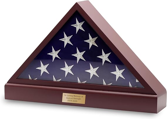 DECOMIL Personalized Burial Flag Display Case, 5x9 Flag Display Stand , Flag Case for Funeral Flag, Solid Wood Cherry Finish