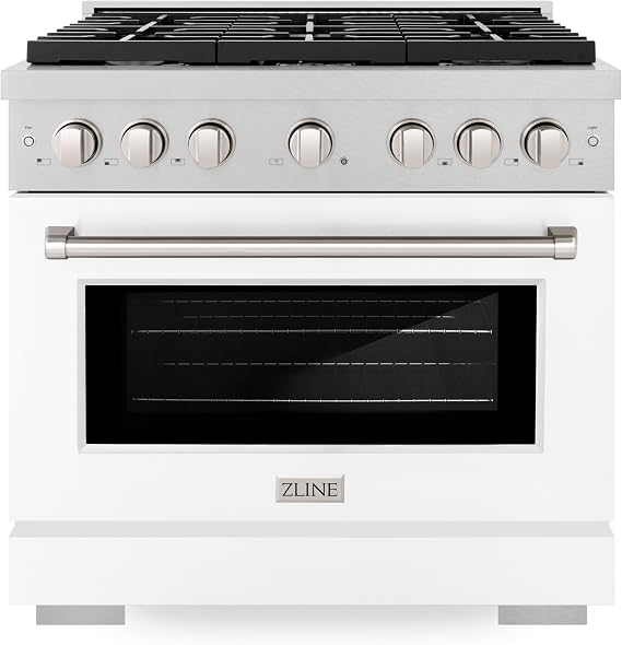 ZLINE 36 in. 5.2 cu. ft. Paramount Gas Range with 6 Burner Cooktop and Convection Gas Oven in Satin Stainless Steel with White Matte Door (SGRS-WM-36)