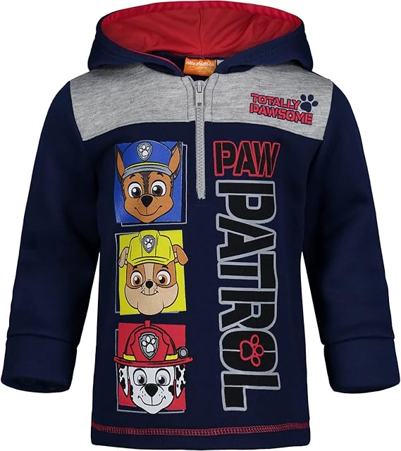 Nickelodeon Paw Patrol Boys' Fleece Quarter-Zip Hooded Sweatshirt Toddler to Big Kid