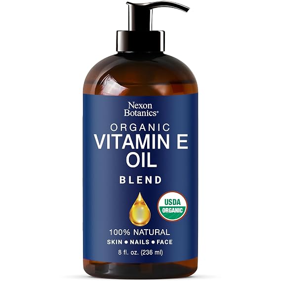 Organic Vitamin E Oil for Skin 8 fl oz - Hydrating Facial Blend for Gua Sha | Made from Pure, Natural Oils for Nails, Scars, Face, Body & Hair - Aceite de Vitamina E - Nexon Botanics