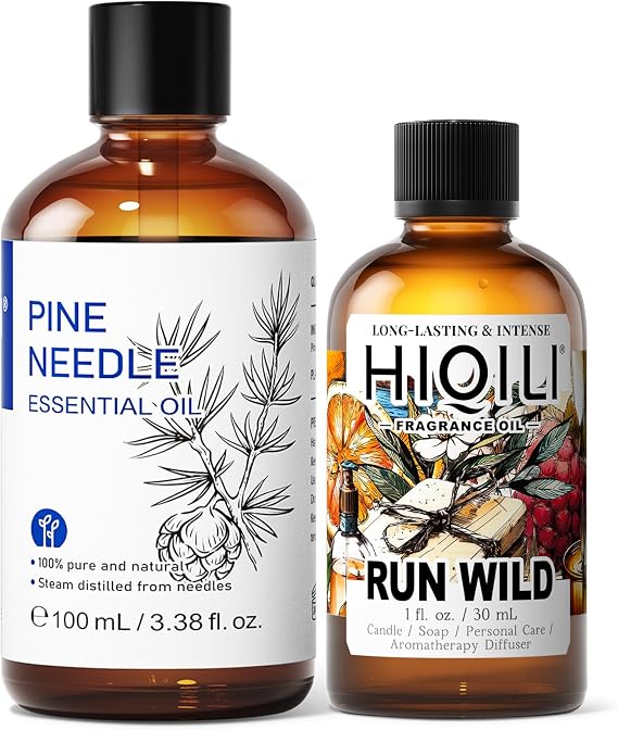 HIQILI 100ML Pine Essential Oil & 30ML Run Wild Fragrance Oil, for DIY, Diffuser