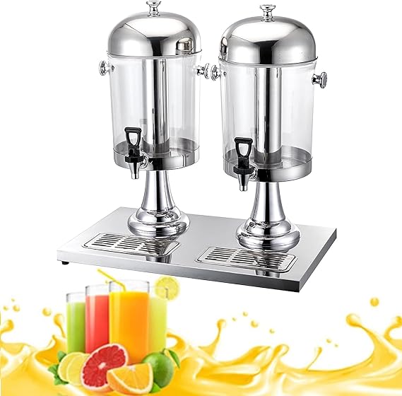 Buffet Juice Dispenser, Stainless Steel Hotel Beverage Machine, 8L/16L Juice Bucket with Ice Cylinder (Cooling/Heating), with Sink,8L,Gold