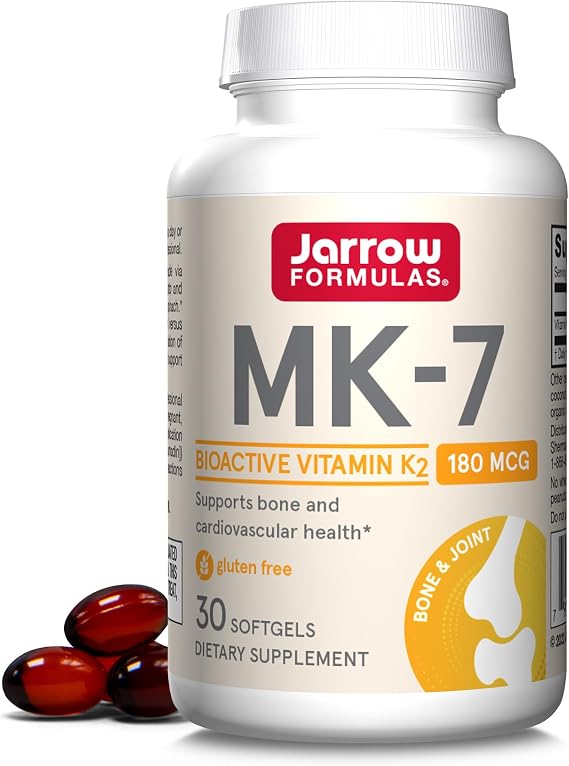 Jarrow MK-7 180 mcg, Bioactive Form of Vitamin K2, 30 Softgels | For Bone & Cardiovascular Health, Vitamin K2 MK-7 Dietary Supplement, Bone Health Support, Gluten-Free, 30 Servings