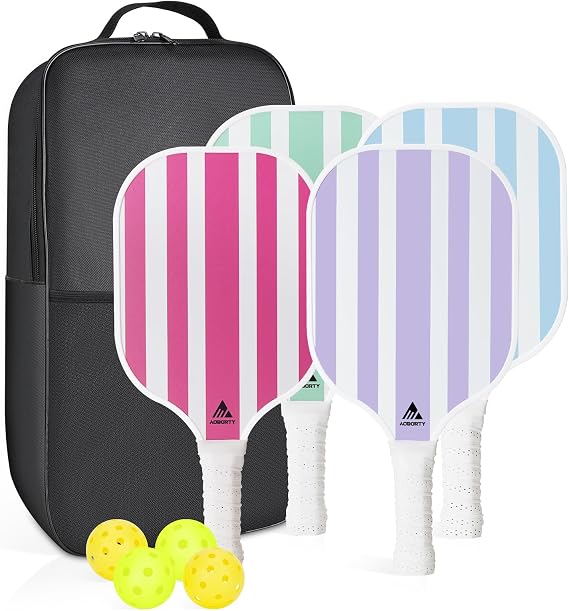 AOBORTY Pickleball Paddles 4 Pack - USAPA Light Graphite Premium Rackets Fiber Face & Polymer Honeycomb Core Pickleball Set with 4 Outdoor Indoor Balls Including Portable Carry Bag