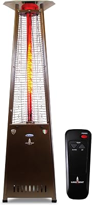 Lava 2G A-LINE 8 ft. Remote Control 66000 BTU Portable Propane Pyramid Patio Heater, 4 inches Glass Tube, Triple Protection System, Electronic Ignition, 36 Sq. Ft. Heat Range, Heritage Bronze