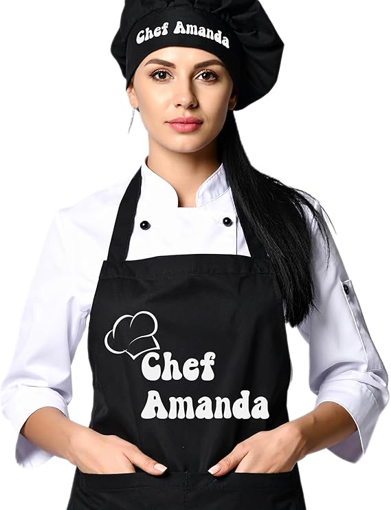 Personalized Chef Apron, Personalized Gift for Dad or Mom, Custom Apron Gift for Boyfriend, Husband, Brother, Wife, Birthday Gifts for Women or Men, Kitchen Cooking Aprons with Pockets