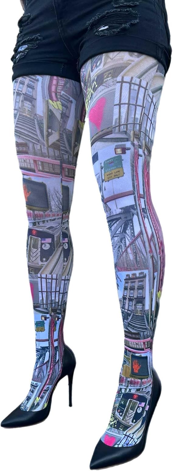 Brooklyn Patterned Tights Opaque 50 Denier Pantyhose for Women Urban Cityscape Print Legwear