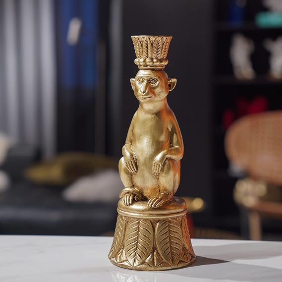 Guichifun Monkey Candle Stick Holder Table Decor | Resin Modern Candlestick Holder IndoorAnimals Brass Gold Candle Stand for Living Room Home Decoration 3.25 x 3.25 x 9.25 Inch