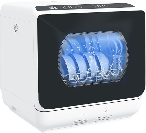Portable Mini Dishwasher with 6L Water Tank, 6 Programs, Touch Control, LED Display, Dual Water Supply, Fruit Wash Mode, 4 Place Settings