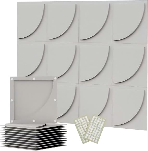 12 Pack Acoustic 3D Wall Panels 12''x12''x0.12" Art Decorative Polyester Fiber Sound Absorbing Panels, (White)