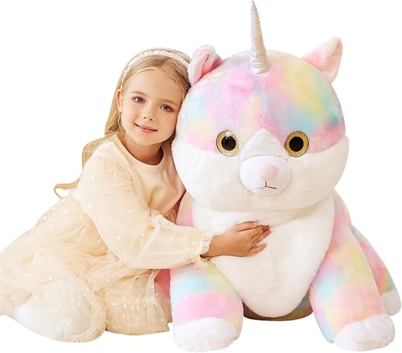 EARTHSOUND Giant Caticorn Cat Stuffed Animal, 23" Full Size Soft Plush | True-to-size,Child-Safe Jumbo Huge Plush Toy, Sealed One-Piece Filling, Gifts for Children Girls Adults