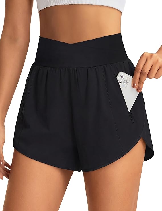 BMJL Women's Athletic Shorts High Waisted Running Short Pockets Gym Elastic Quick Dry Workout Shorts 2.5"