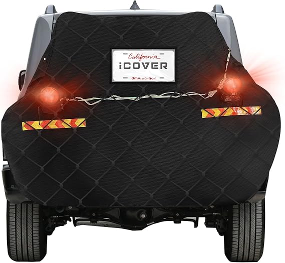 iCOVER Bike Cover for 2 Bikes transport on Hitch Rack, with Tail Lights & License Plate Pocket, 600D Heavy Duty Waterproof bicycle E-Bike Cover for transportation, Incl Towing Light & Bungee Cargo Net