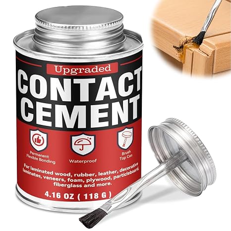 Contact Cement Adhesive - High Strength Neoprene Contact Cement with Brush, Heat-Resistant Super Glue for Wood, Metal, Leather, Laminate, Furniture Repairs, Shoe Repair and DIY Crafts (4.16 Oz)