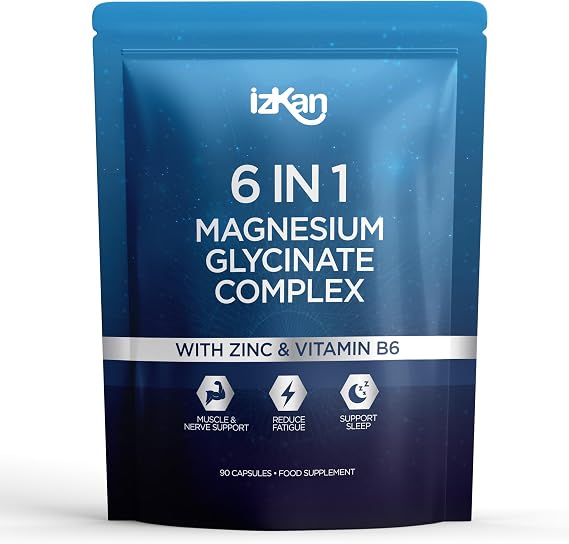 Magnesium Glycinate 6 in 1 Supplement -1500mg as Bisglycinate Citrate & Malate | 352 mg Elemental Magnesium | Ashwagandha Zinc & B6 Quality Sleep Muscle Health & Immune Support 90 Vegan Capsules (1)