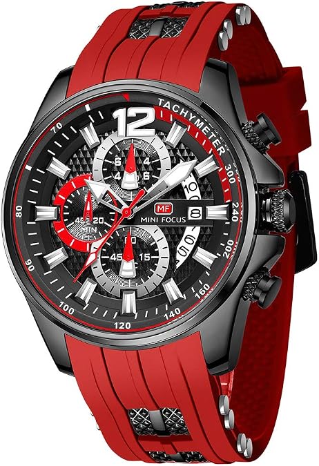 MF MINI FOCUS Men Watch Casual Fashion Wrist Watches (Chronograph/Waterproof/Luminous/Calendar) Silicon Band Quartz Watches for Men