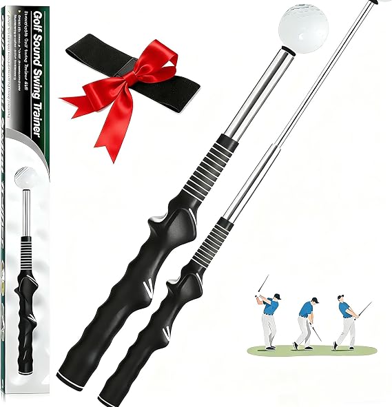Retractable Golf Swing Trainer with Arm Band, Click Feedback Grip Aid | Correct grip & swing with arm band. Click sound confirms proper tempo. Compact & portable. Perfect for practice.