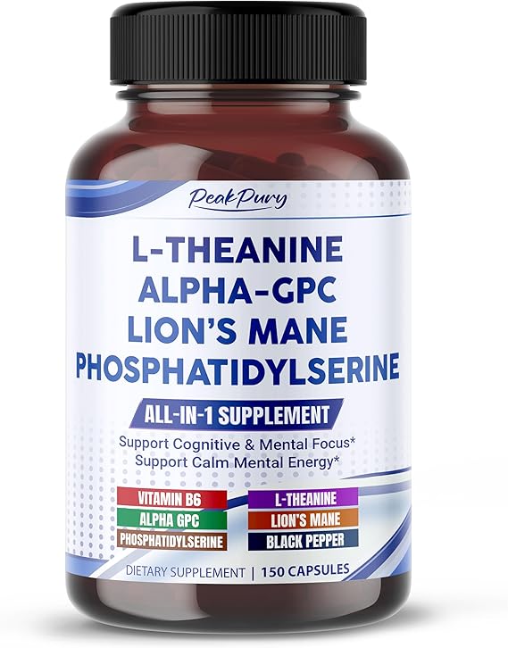 Premium L-Theanine, Alpha-GPC, Lions Mane & Phosphatidylserine Cognitive & Mental Focus Support Supplement 150 Capsules