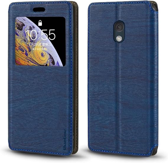 Window Leather Case for Nokia 225 4G 2024 - Blue | 2.4" Elegant Viewable Window Design Clear Display Invisible Magnetic Cover with Card Slot and Kickstand