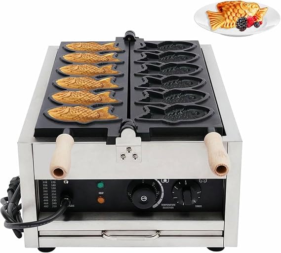 3000W Electric Taiyaki Machine, Taiyaki Fish Waffle Maker Iron, Taiyaki Ice Cream Maker Nonstick Coating Shaped Double Pan Mold, for Home DIY Cooking Party Dessert