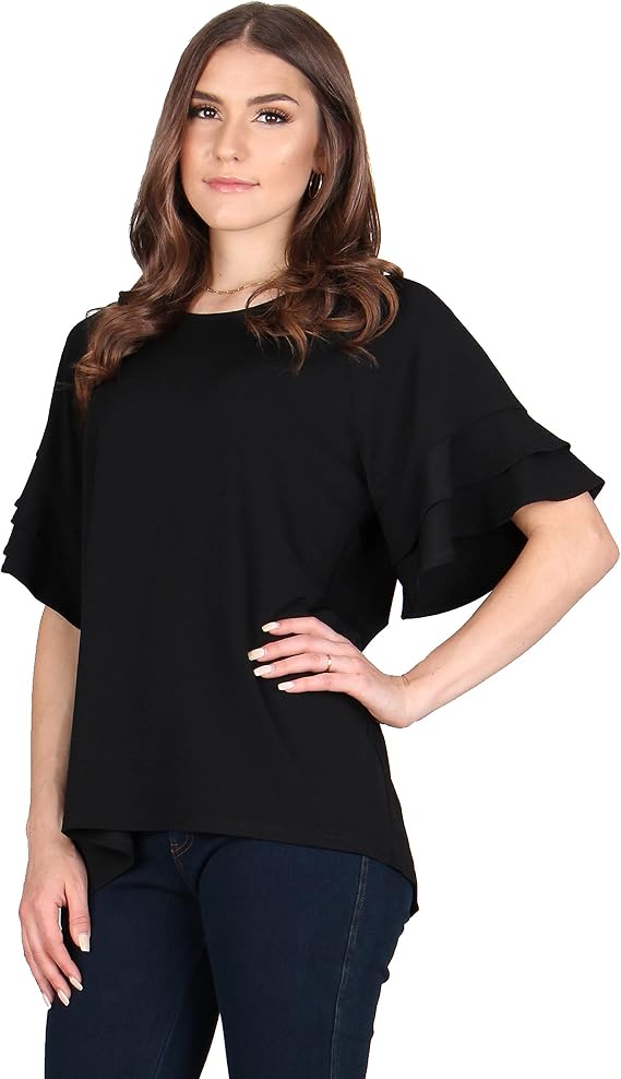 Lildy Women's Solid Back Slit Tunic, Loose Casual Stretchable Pullover