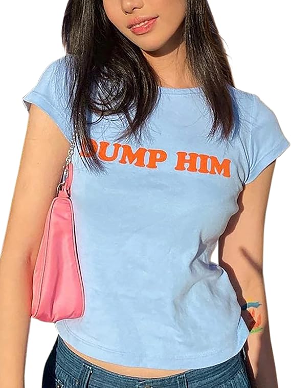 MISSACTIVER Womens Dump Him Letter Print Crop T-Shirt Streetwear O-Neck Short Sleeve Crop Tops 2000s Aesthetics
